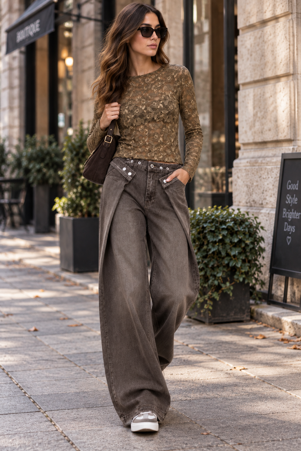 CAMISETA LACE NOIR CAMEL